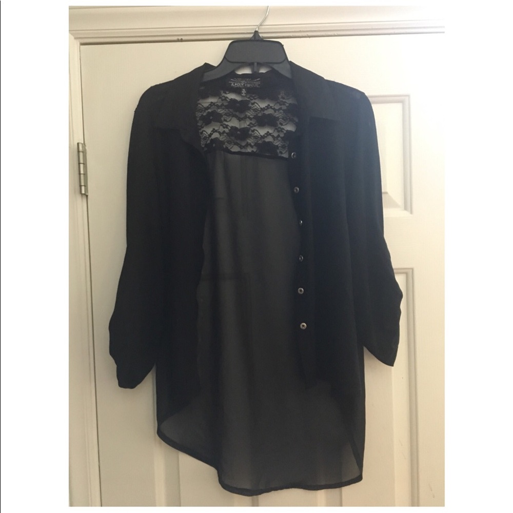 Black Almost Famous Button Up Blouse w/ Sheer Back